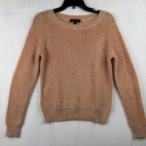 Ann Taylor Sweater Womens Size S Small Beige Knit Sequin Sparkle Long Sleeve